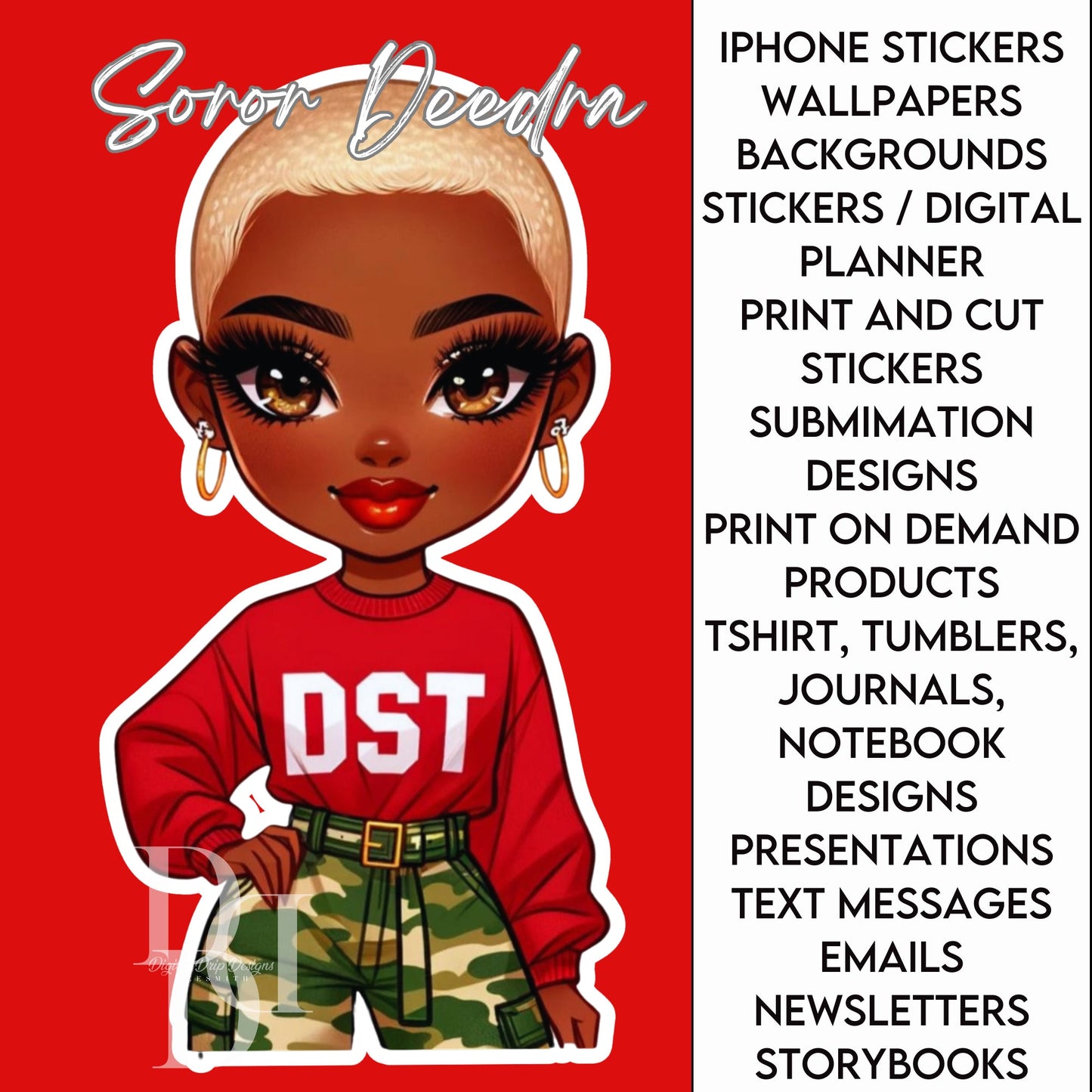 Soror Deedra African American “Sorority Special: Delta Deedra Themed Chibi Doll, Versatile Digital Download, PNG Clipart