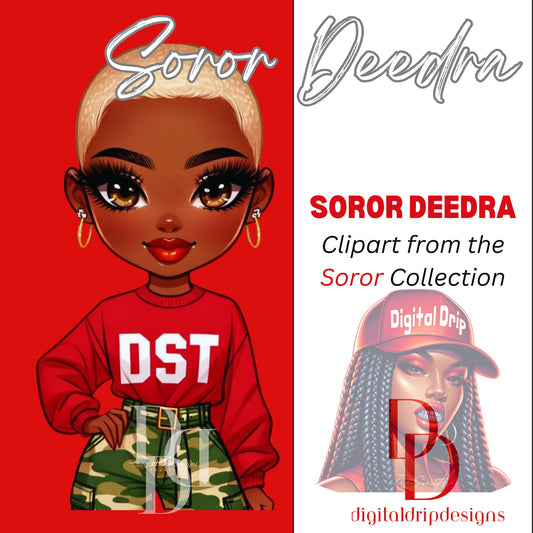 Soror Deedra African American “Sorority Special: Delta Deedra Themed Chibi Doll, Versatile Digital Download, PNG Clipart