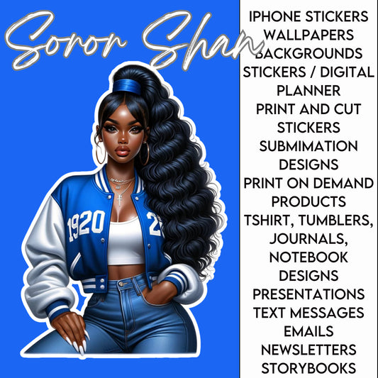 Soror SHAN African American “Sorority Special: ZPB Zeta Themed Chibi Doll, Versatile Zeta Phi Beta Digital Download, PNG Clipart