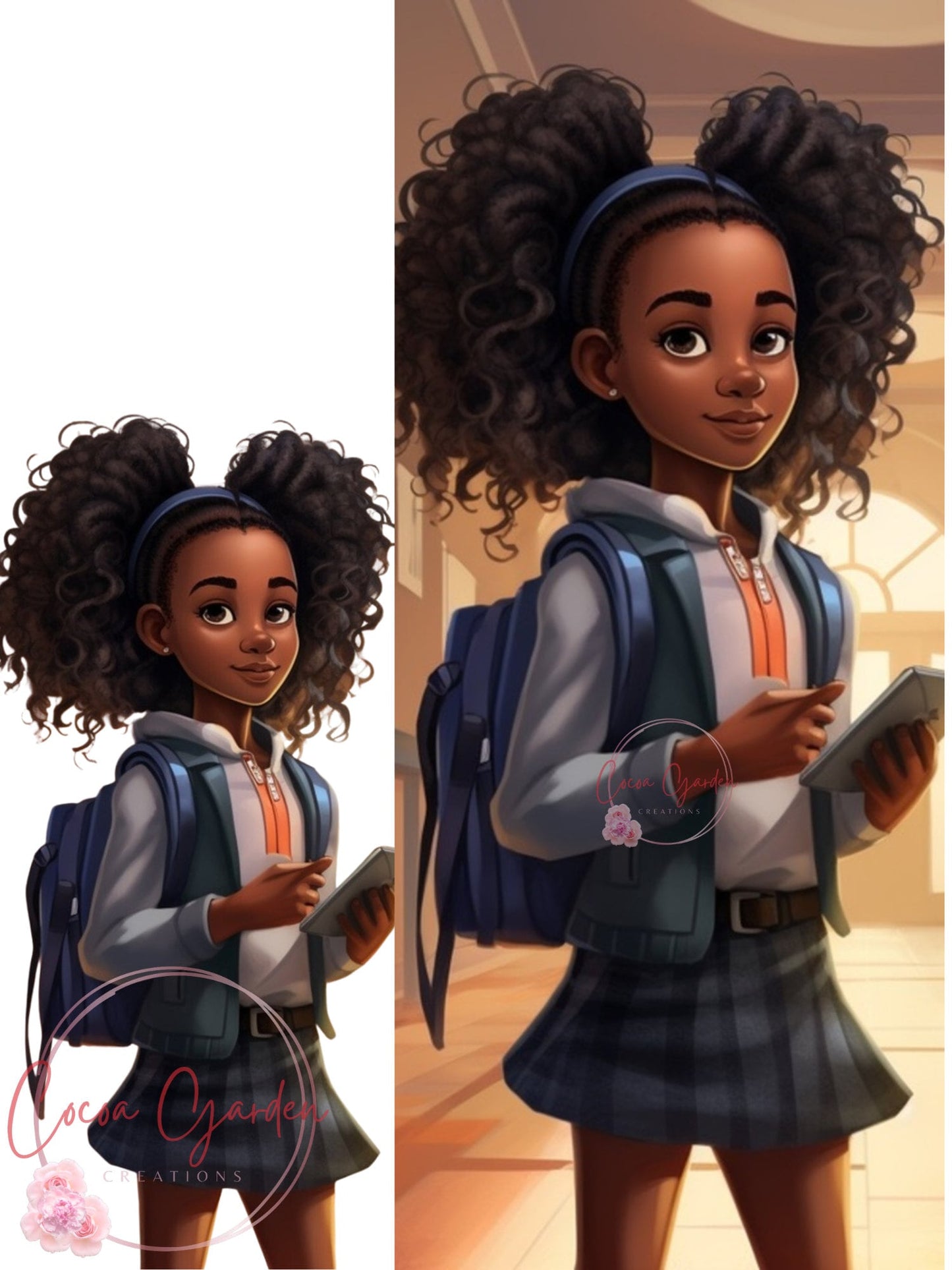 African American Teen School Girl PNG Digital Download| Composition Book Cover | Ai Designed graphic for POD