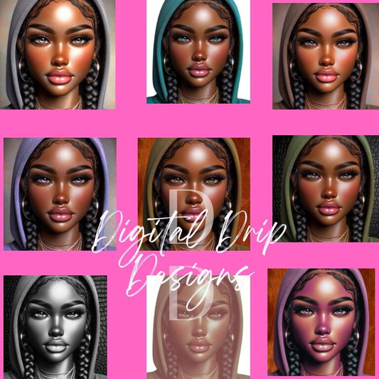 Hood Girls/ Ai Upscaled PNG Images for Journal, POD projects,