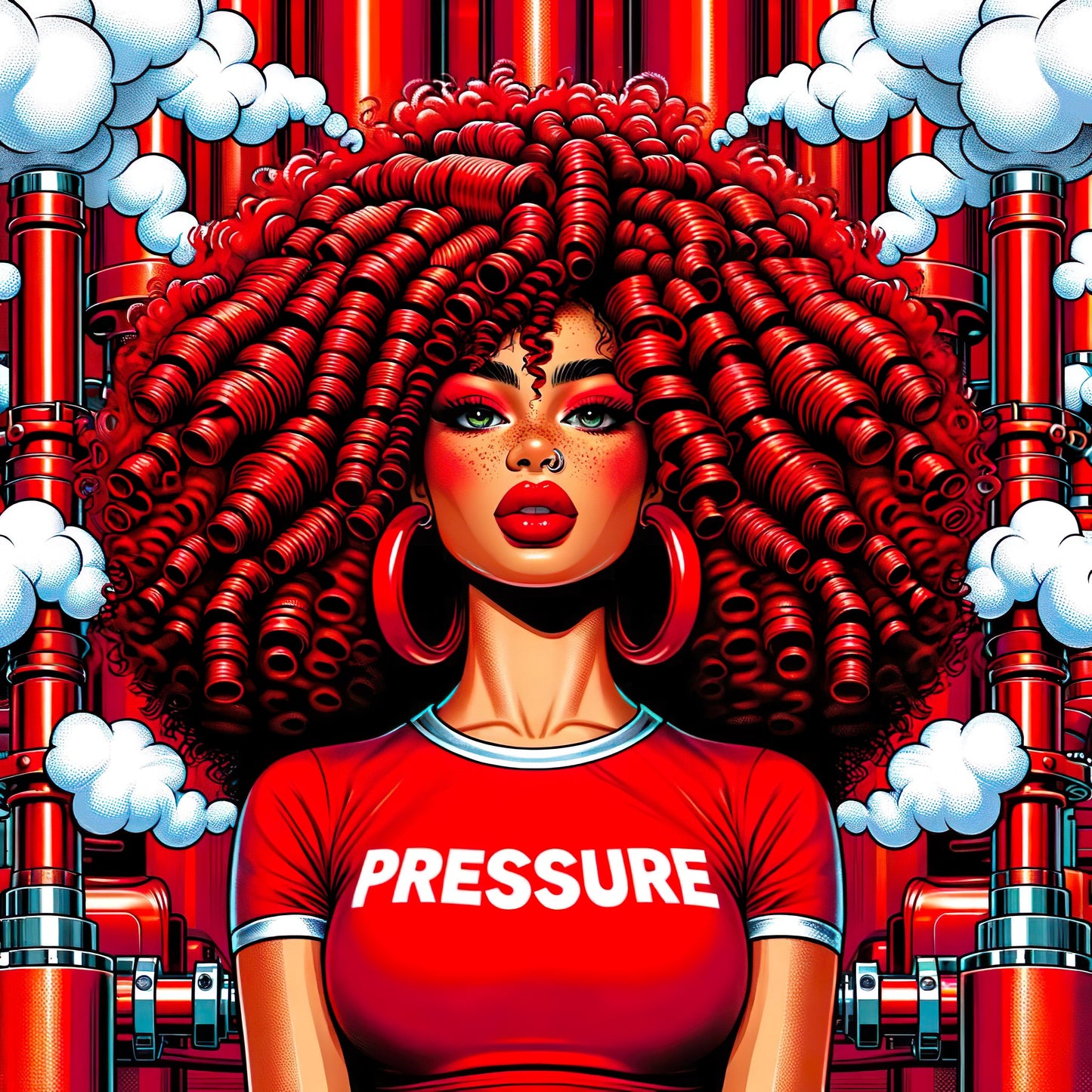 Digital Art: PRESSURE A Stunning Black Women in Red for Screensavers & MoreVib Power Women Perfect for Stickers, Journals Wallpapers