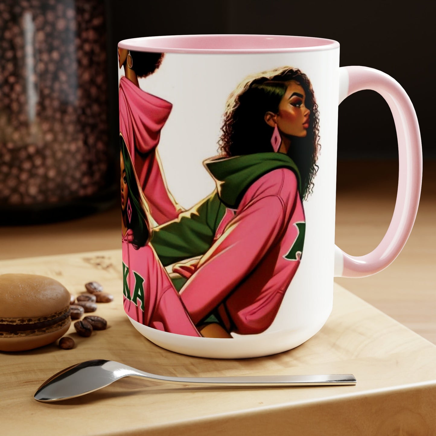 Pink & Green Sisters Two-Tone Coffee Mugs, 15oz