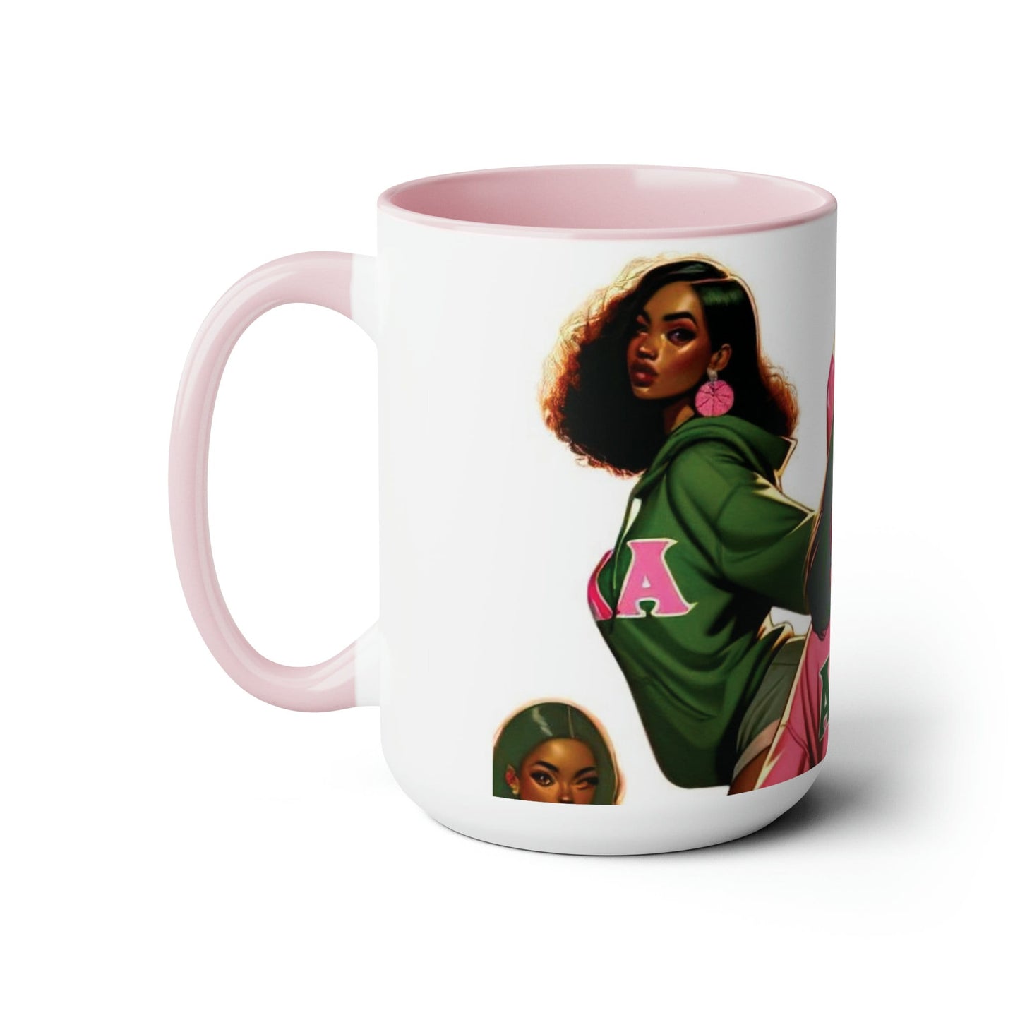 Pink & Green Sisters Two-Tone Coffee Mugs, 15oz