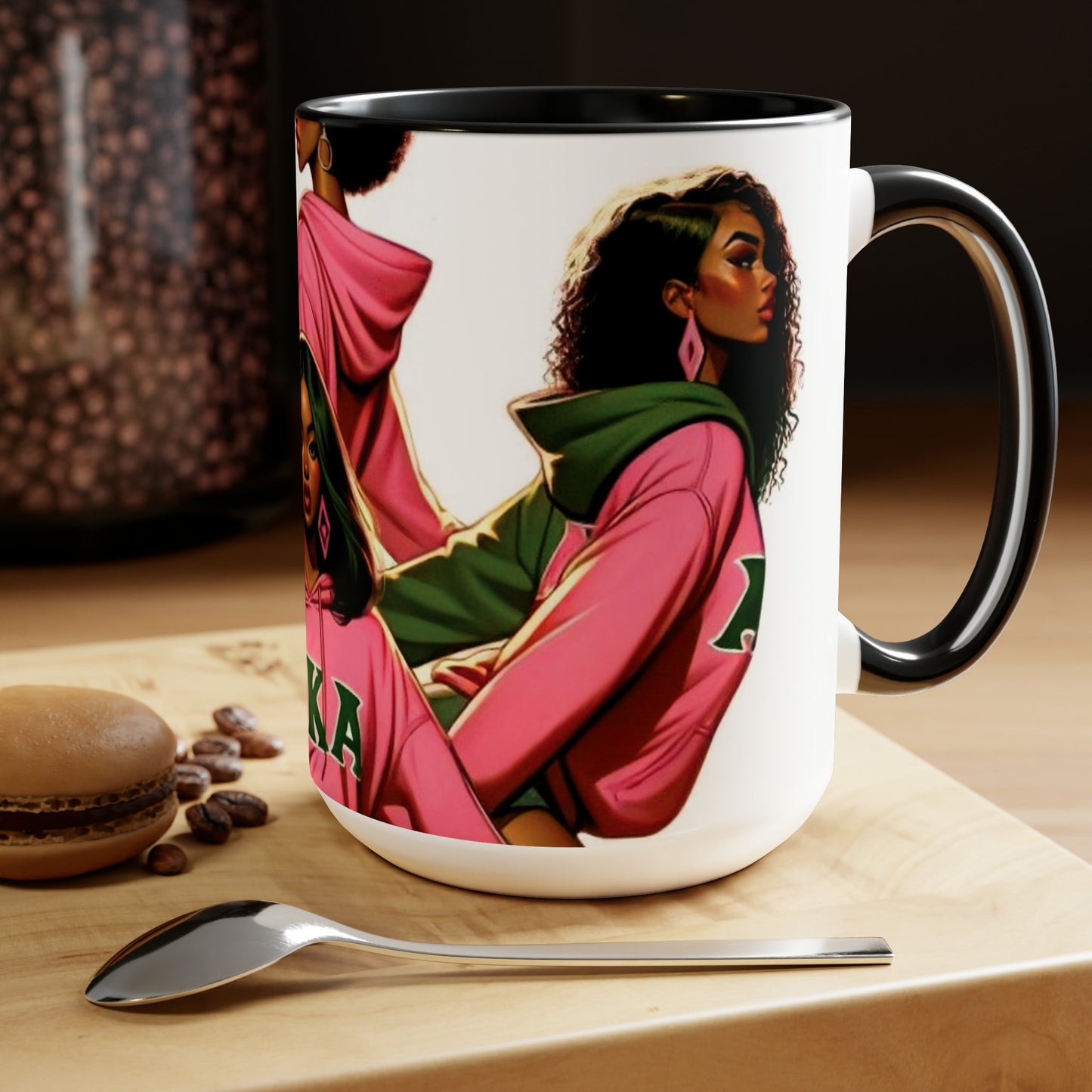 Pink & Green Sisters Two-Tone Coffee Mugs, 15oz
