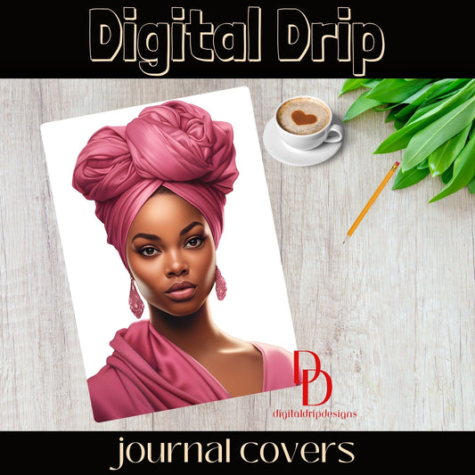 Crowned of Pink Journal Covers| Breast Cancer| Png| Digital download Illustrations| Black Women|head wrap