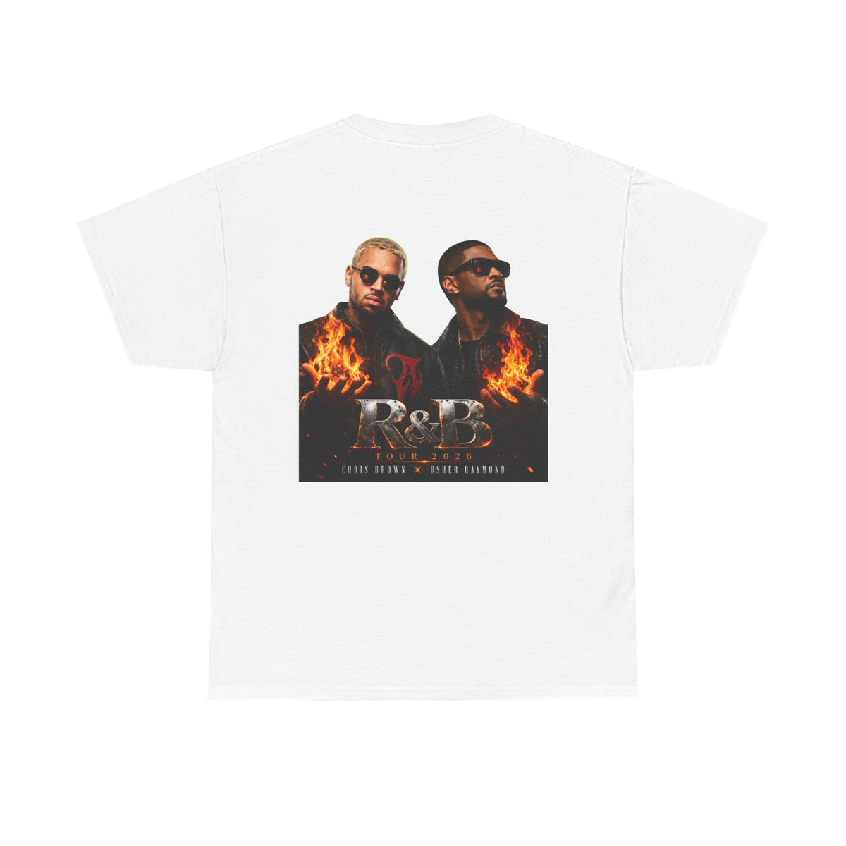 Chris Brown Usher Raymond Concert RB Portrait Graphic Tee | Retro Double-Image Music Silhouette