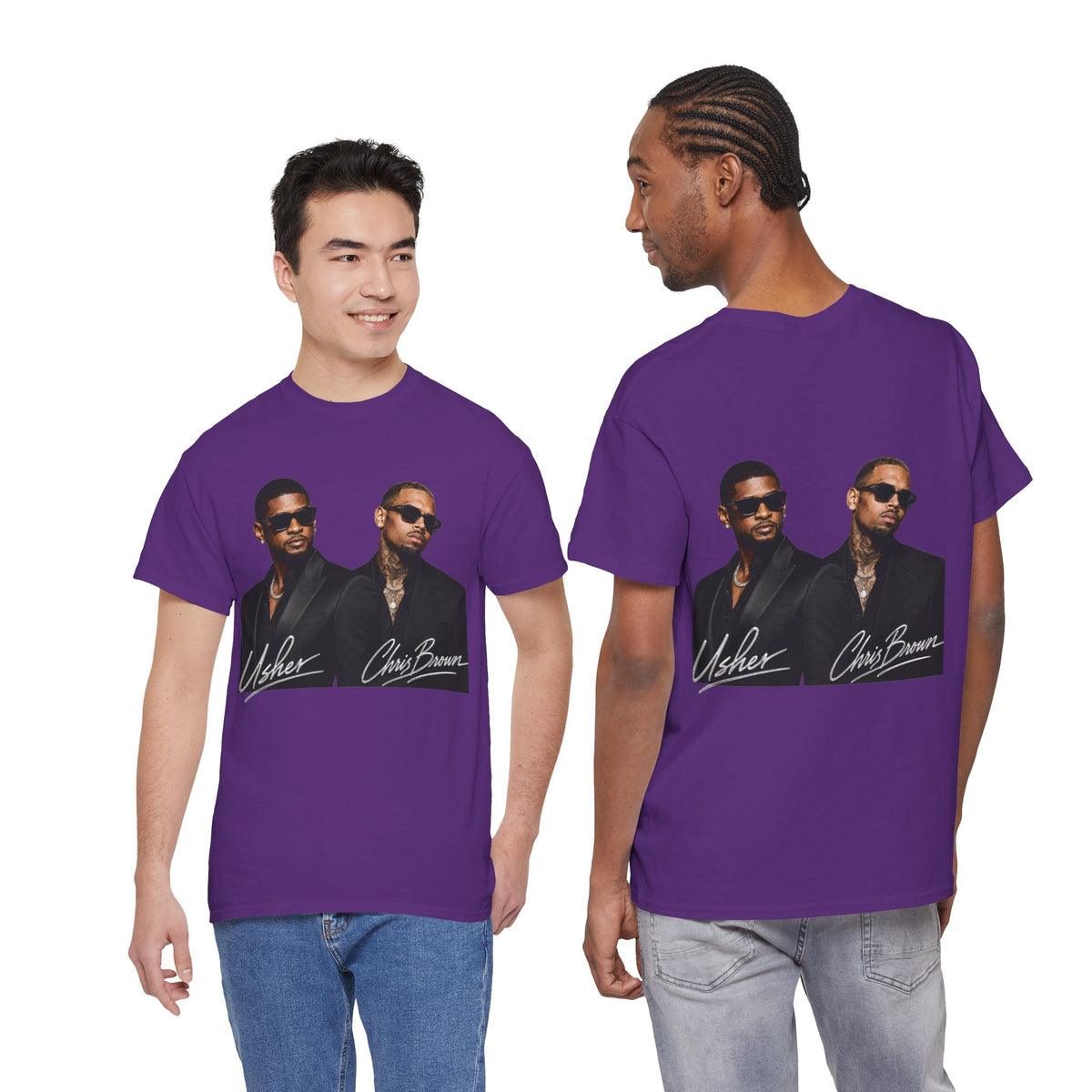 A Chris Brown Usher Raymond Concert RB Portrait Graphic Tee | Retro Double-Image Music Silhouette