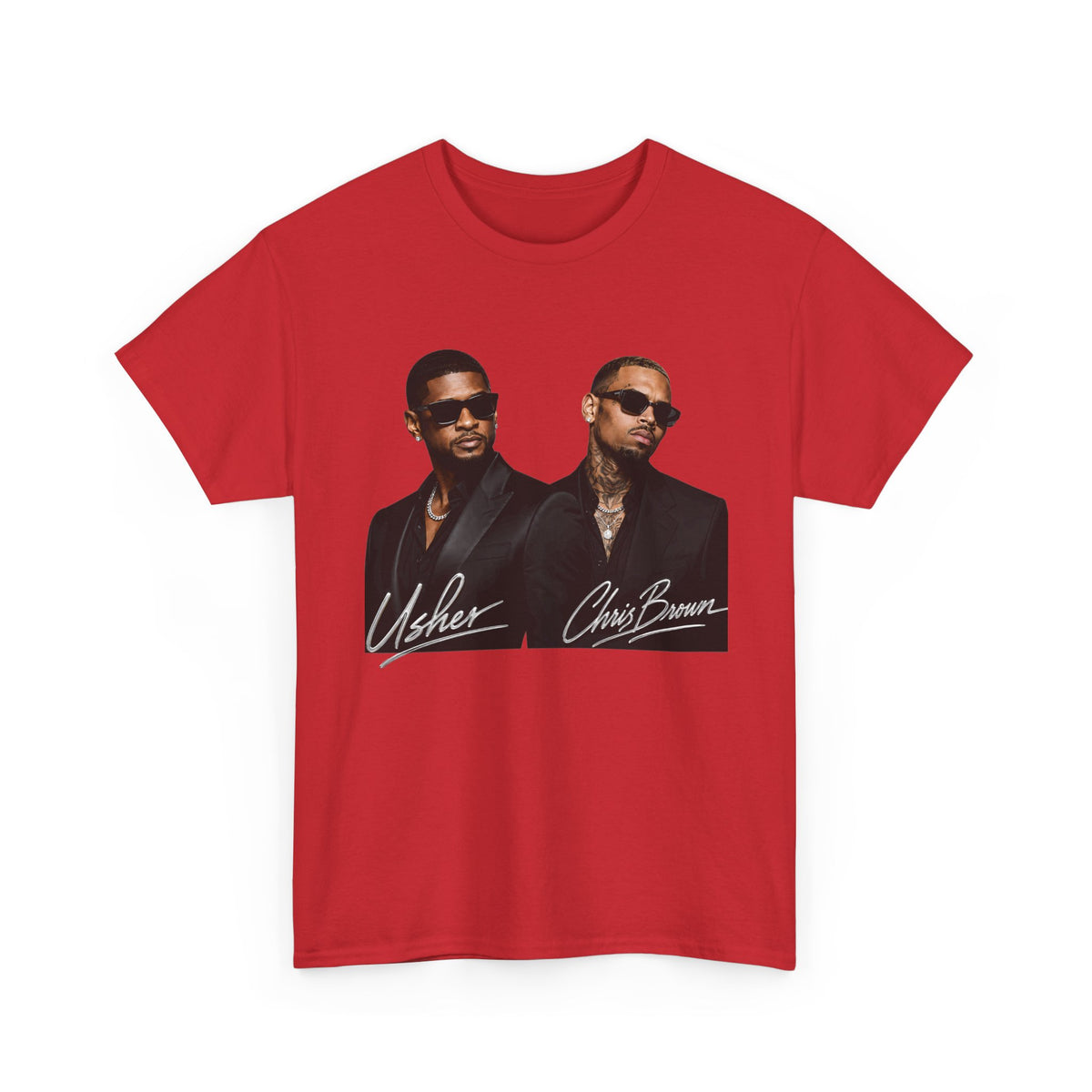 A Chris Brown Usher Raymond Concert RB Portrait Graphic Tee | Retro Double-Image Music Silhouette
