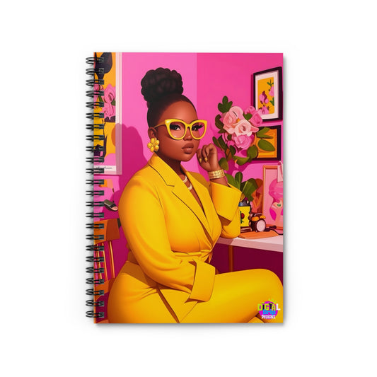 Cute Yellow and Pink Boss Woman Spiral Notebook - Whimsical Writing Journal, Note Book, office Gift, Planner