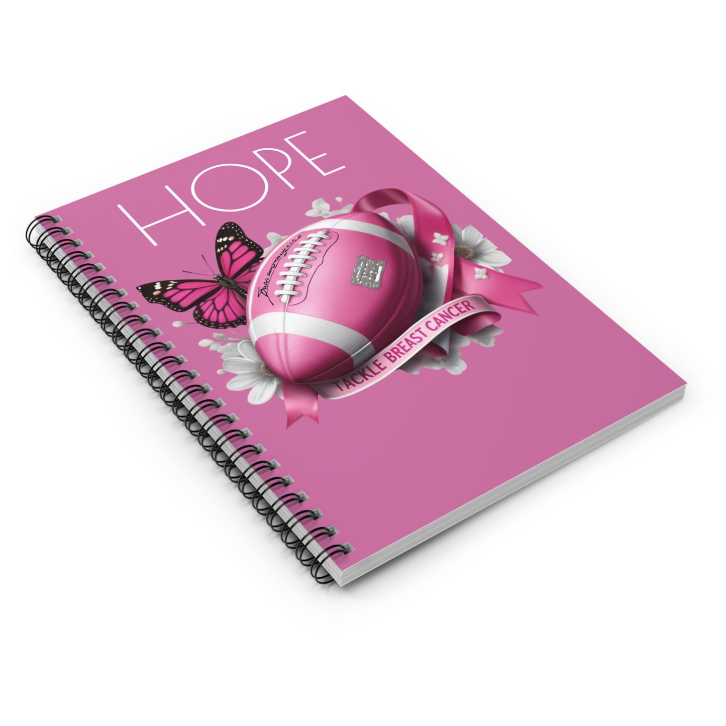 Pink Football Hope Notebook - Tackle Breast Cancer, Inspirational Journal, Gift for Awareness Month, Supportive Stationery, Butterfly Design