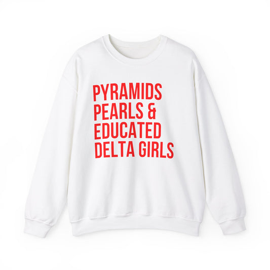 Crimson Pyramids Pearls Unisex Sweatshirt, Delta Girls Crewneck Jumper, College Student Gift, Trendy Pullover, Egypt Lover Shirt
