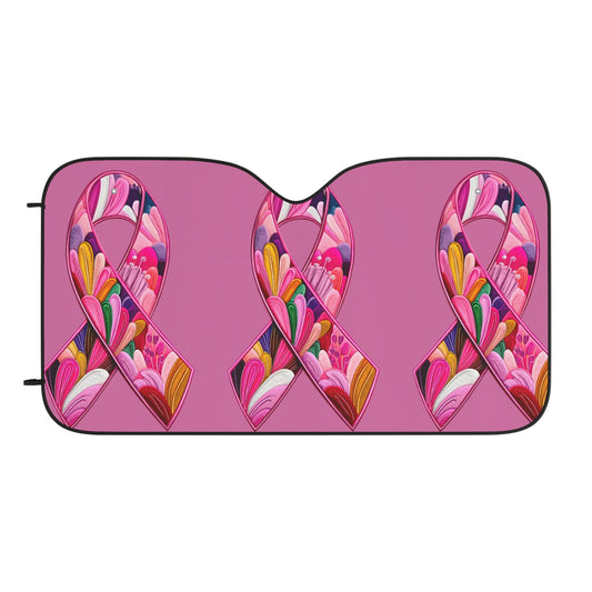 Stylish Car Sun Shades with Pink Floral Ribbons, Car Accessories, UV Protection, Gifts for Women, Breast Cancer Awareness