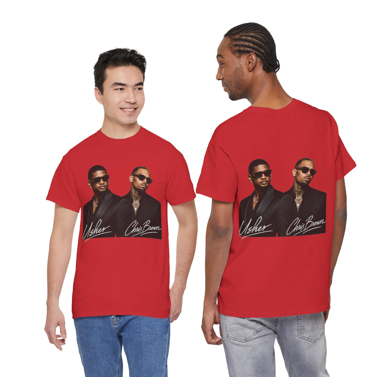 A Chris Brown Usher Raymond Concert RB Portrait Graphic Tee | Retro Double-Image Music Silhouette