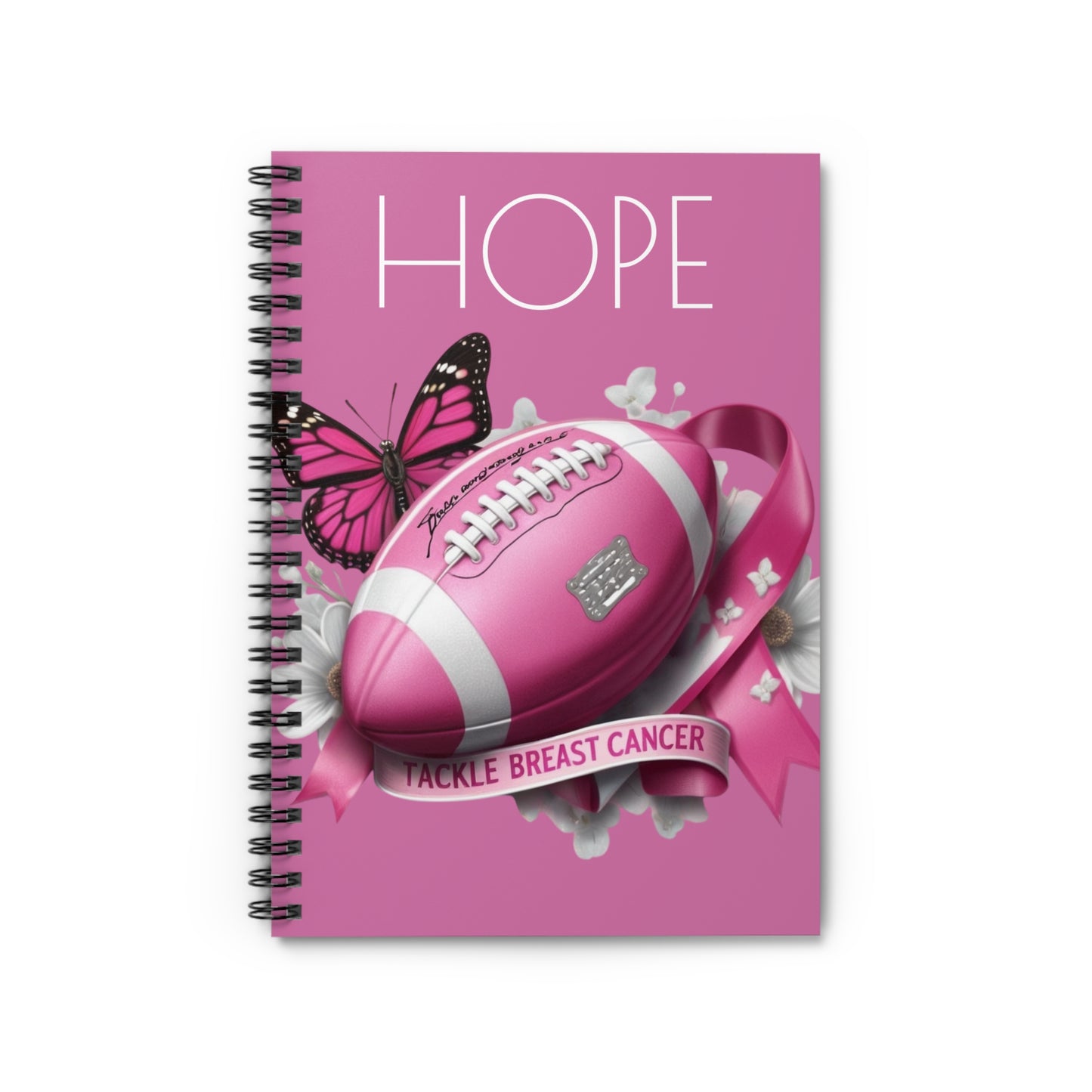 Pink Football Hope Notebook - Tackle Breast Cancer, Inspirational Journal, Gift for Awareness Month, Supportive Stationery, Butterfly Design