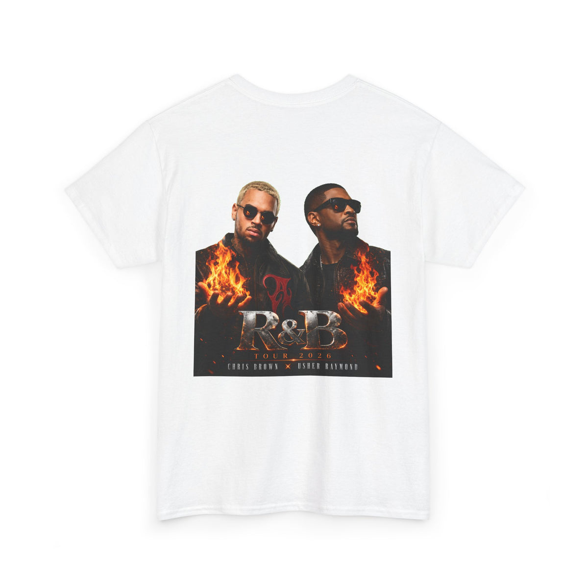 Chris Brown Usher Raymond Concert RB Portrait Graphic Tee | Retro Double-Image Music Silhouette