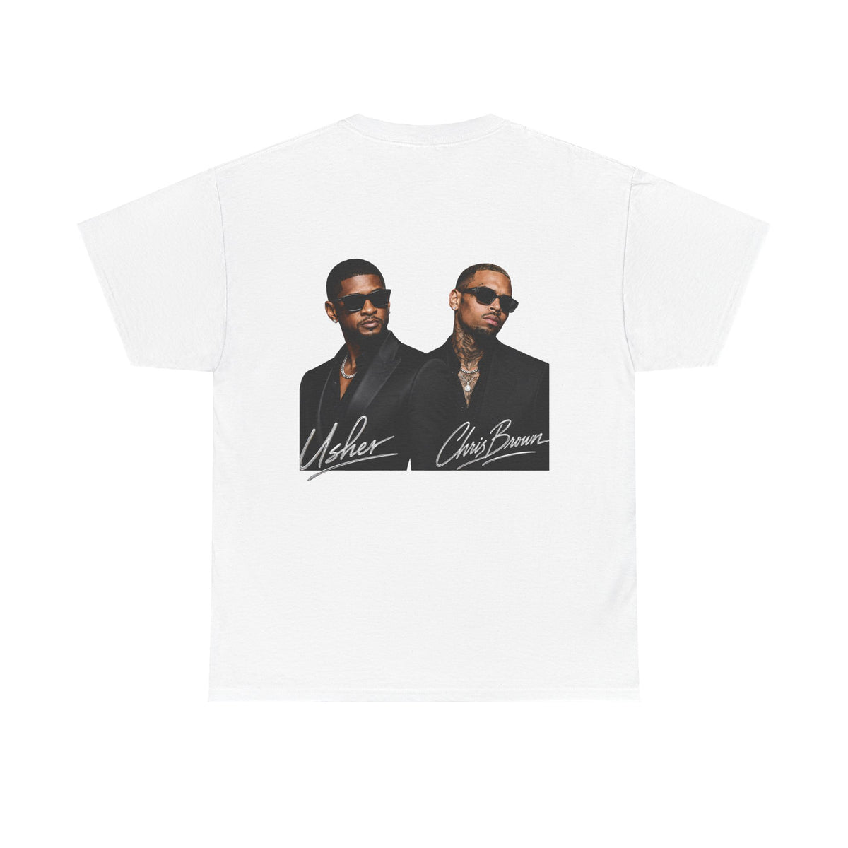 A Chris Brown Usher Raymond Concert RB Portrait Graphic Tee | Retro Double-Image Music Silhouette