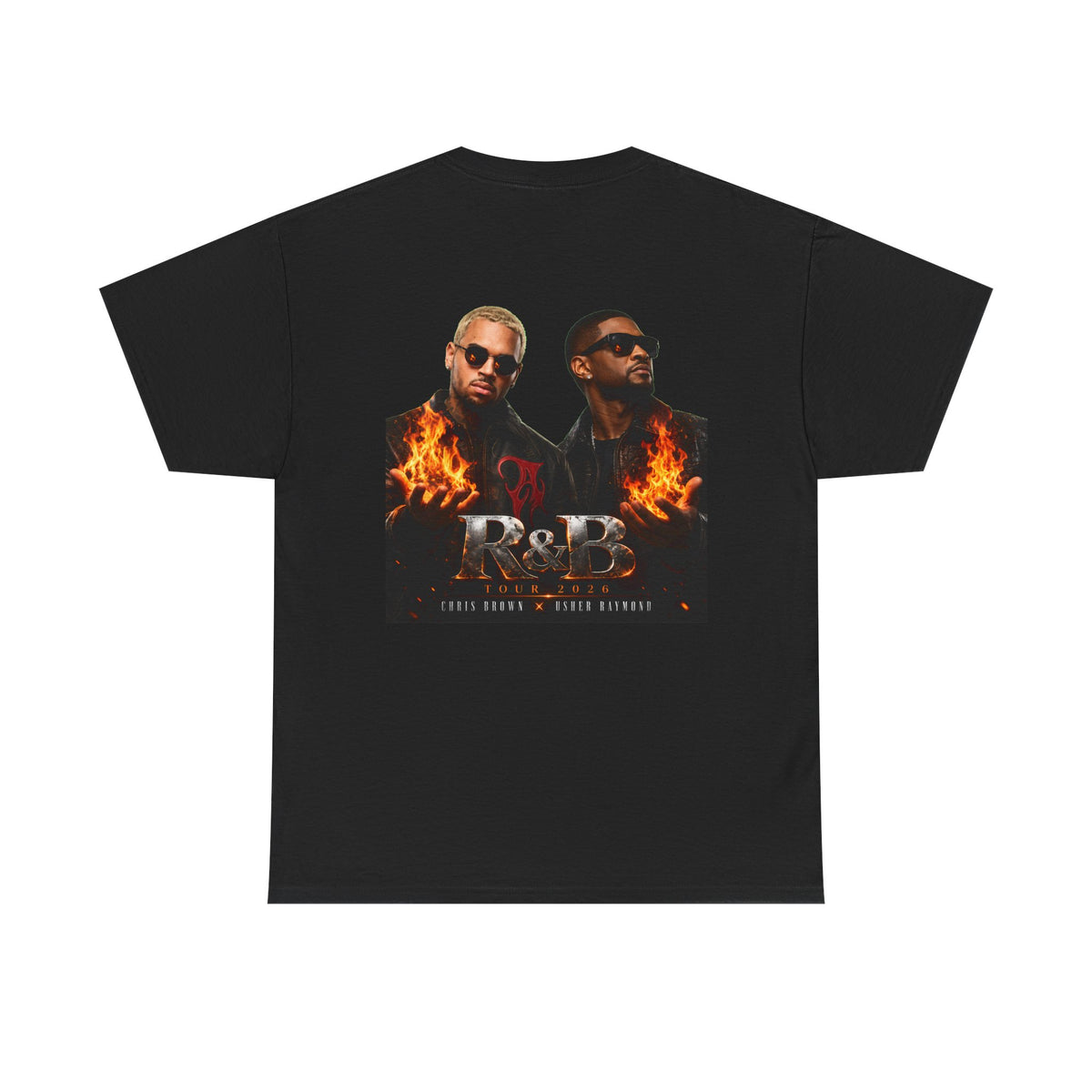 Chris Brown Usher Raymond Concert RB Portrait Graphic Tee | Retro Double-Image Music Silhouette
