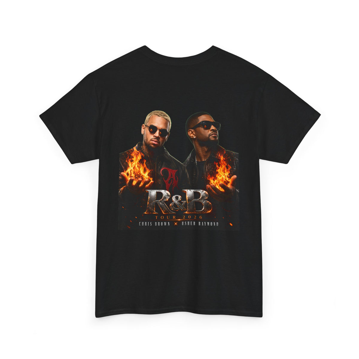 Chris Brown Usher Raymond Concert RB Portrait Graphic Tee | Retro Double-Image Music Silhouette