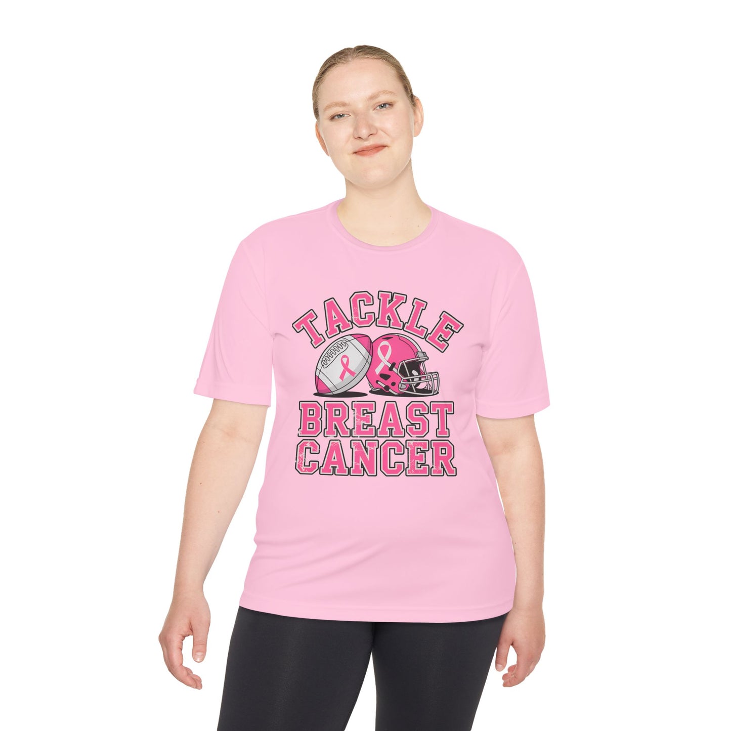 Tackle Breast Cancer Tee, Moisture Wicking Athletic Shirt, Unisex Workout Top, Sports Event T-Shirt, Perfect for Fundraisers