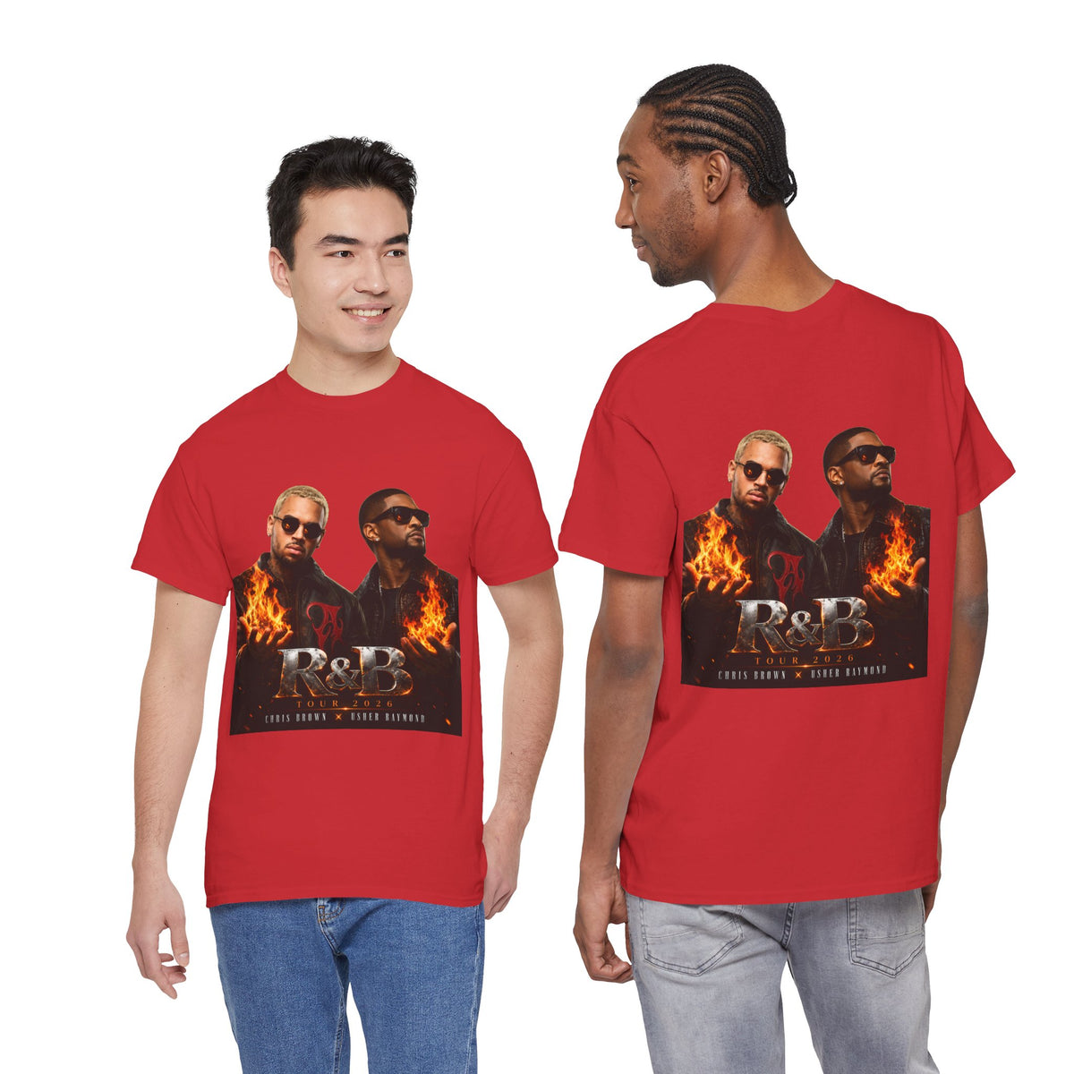 Chris Brown Usher Raymond Concert RB Portrait Graphic Tee | Retro Double-Image Music Silhouette
