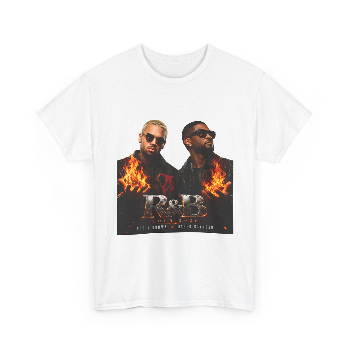 Chris Brown Usher Raymond Concert RB Portrait Graphic Tee | Retro Double-Image Music Silhouette