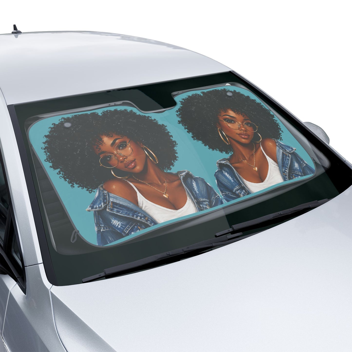 Afro Puff Girl Illustration Car Sun Shade | Front Windshield Sunshade