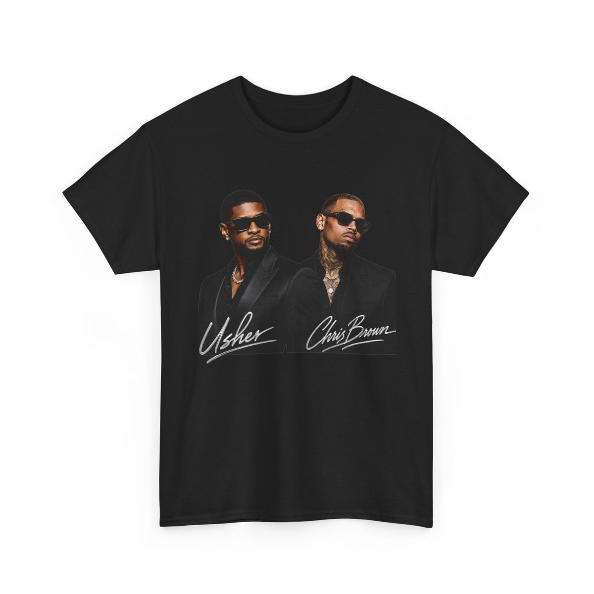 A Chris Brown Usher Raymond Concert RB Portrait Graphic Tee | Retro Double-Image Music Silhouette