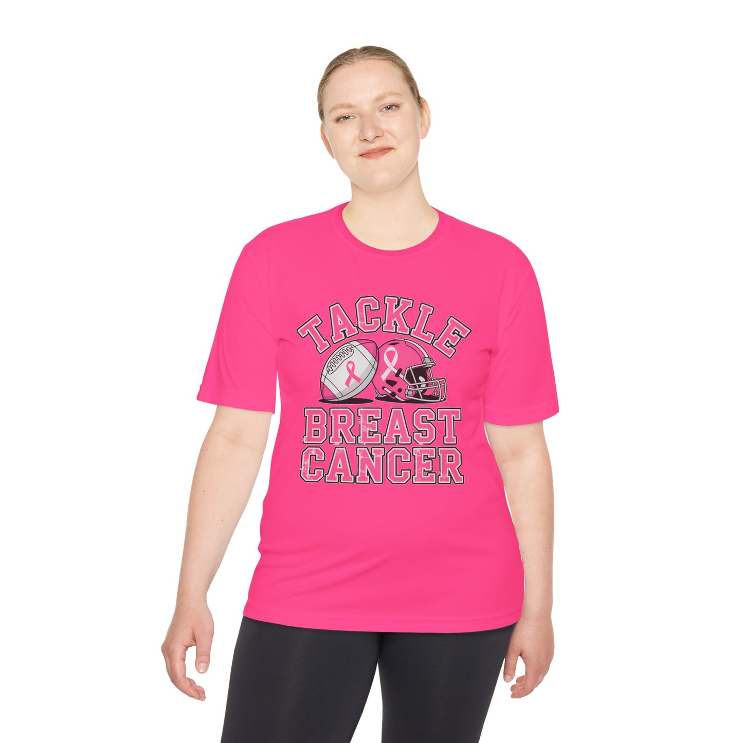 Tackle Breast Cancer Tee, Moisture Wicking Athletic Shirt, Unisex Workout Top, Sports Event T-Shirt, Perfect for Fundraisers