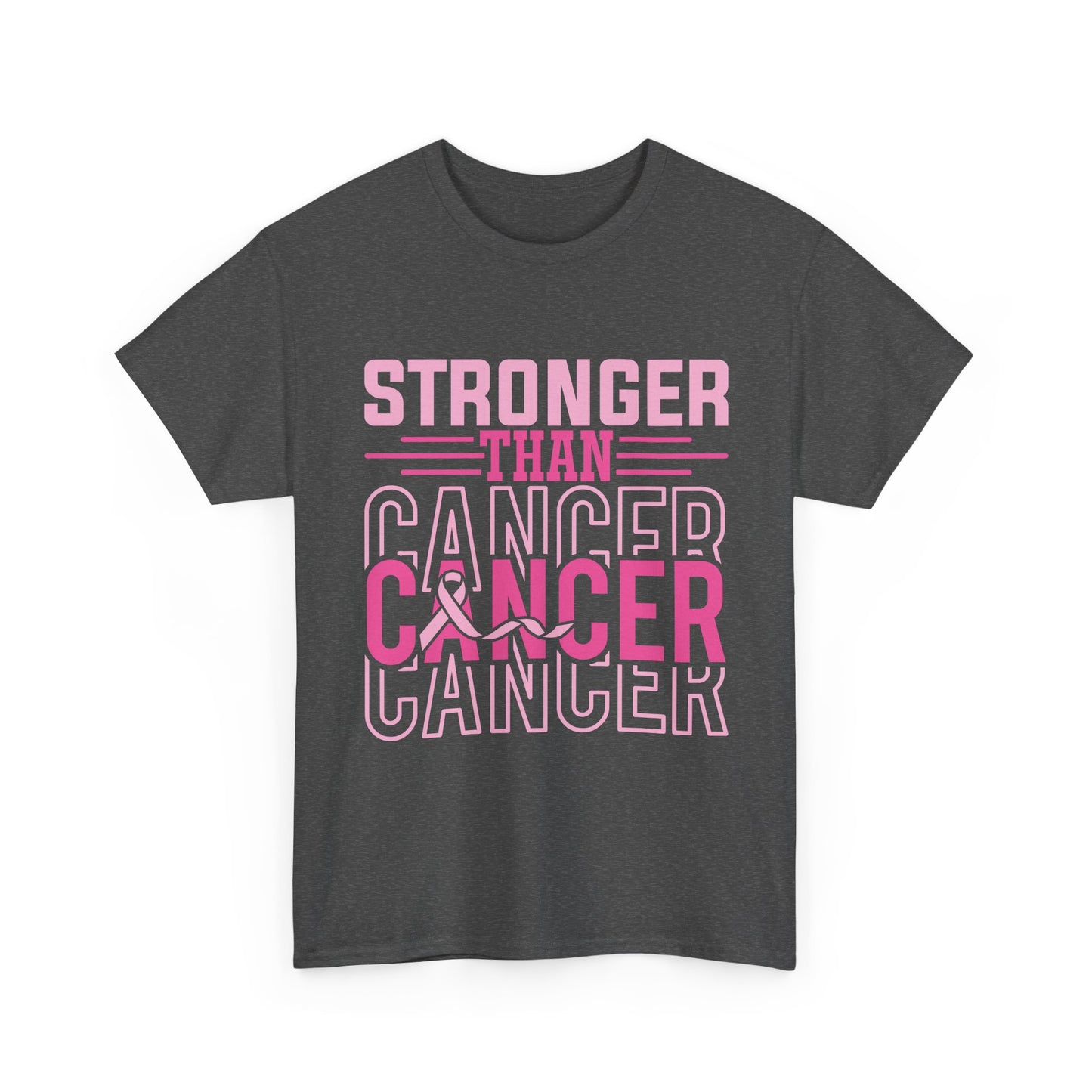 Unisex Heavy Cotton Tee with 'Stronger Than Cancer' Print, Inspirational Tee, Gift for Breadt Cancer Awareness, Support Shirt, Comfort Fit Tee