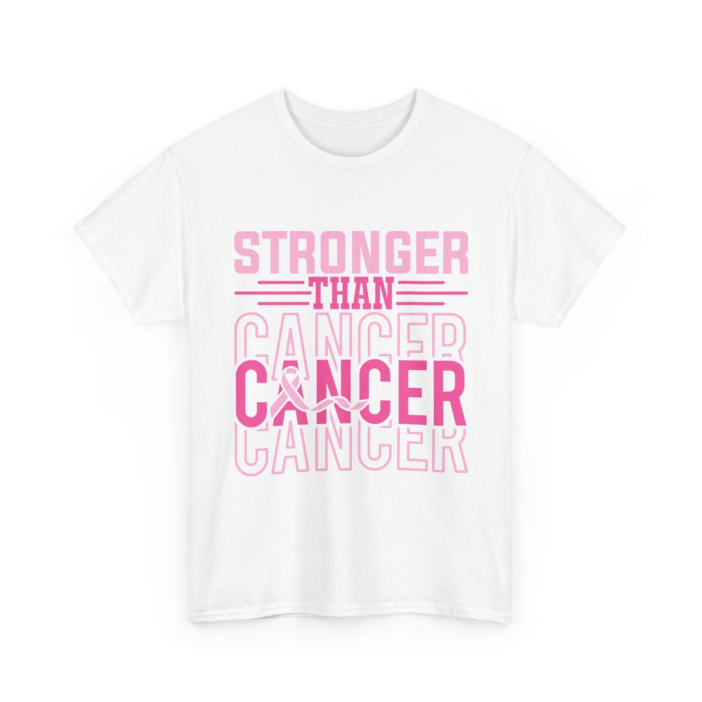 Unisex Heavy Cotton Tee with 'Stronger Than Cancer' Print, Inspirational Tee, Gift for Breadt Cancer Awareness, Support Shirt, Comfort Fit Tee