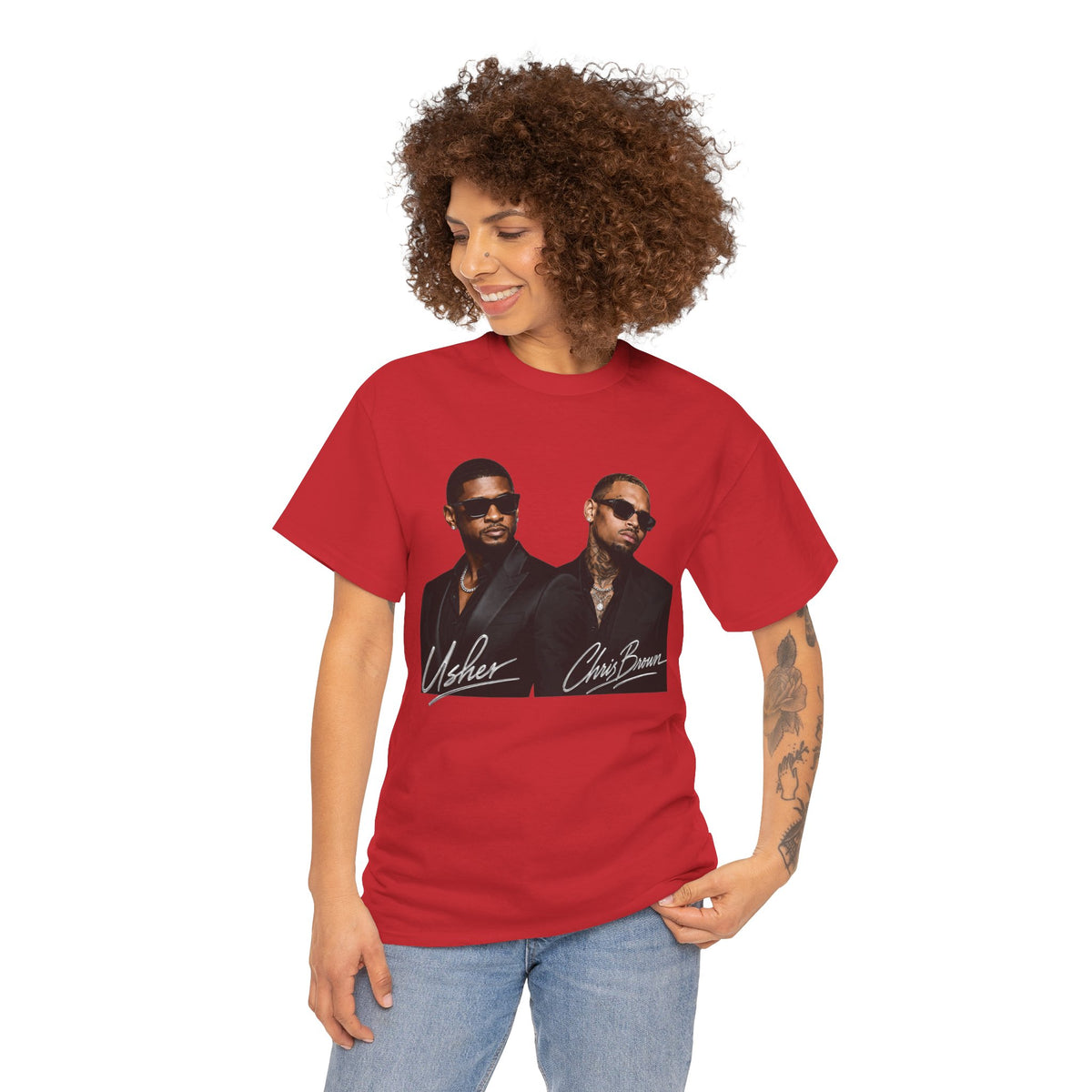 A Chris Brown Usher Raymond Concert RB Portrait Graphic Tee | Retro Double-Image Music Silhouette