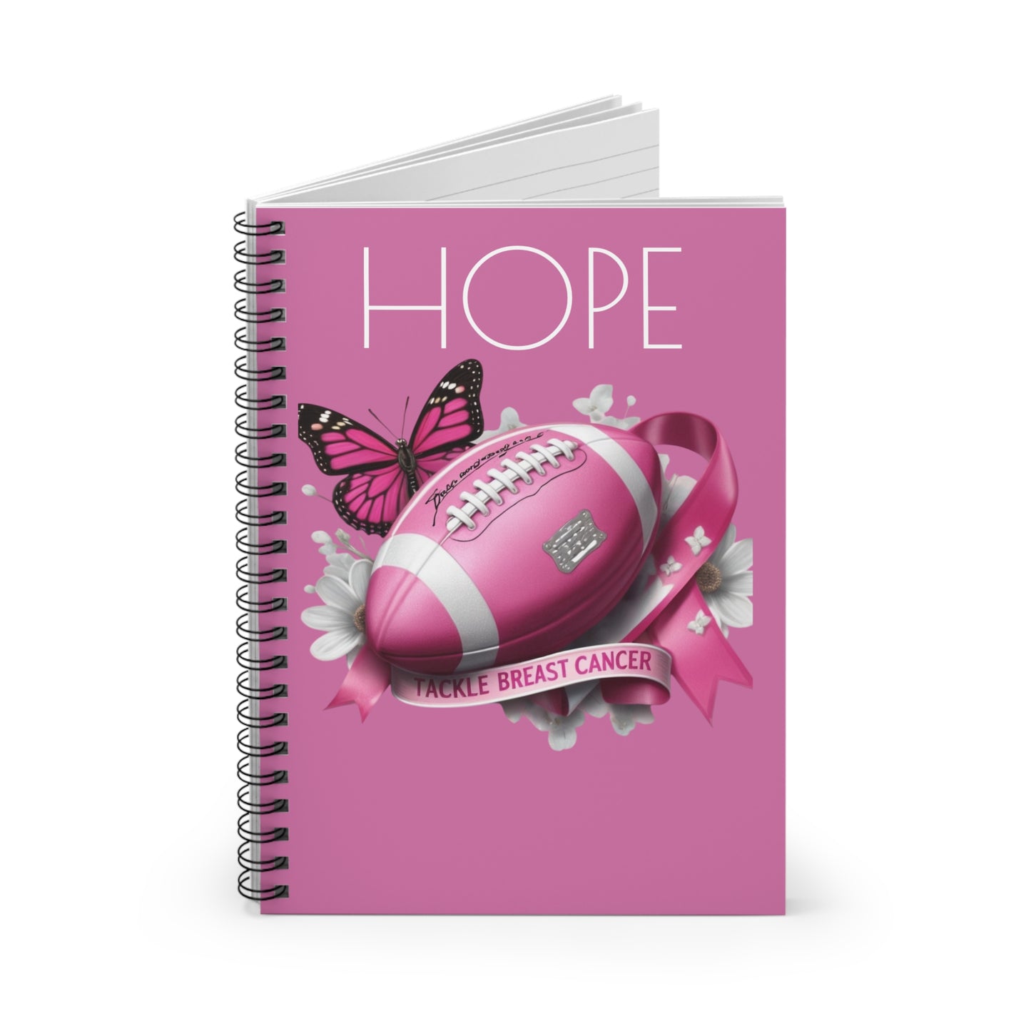Pink Football Hope Notebook - Tackle Breast Cancer, Inspirational Journal, Gift for Awareness Month, Supportive Stationery, Butterfly Design