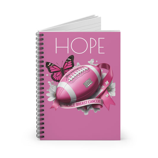 Pink Football Hope Notebook - Tackle Breast Cancer, Inspirational Journal, Gift for Awareness Month, Supportive Stationery, Butterfly Design