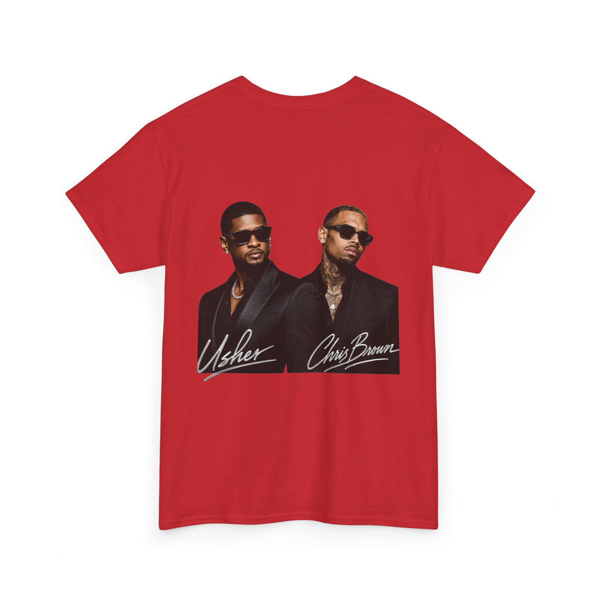 A Chris Brown Usher Raymond Concert RB Portrait Graphic Tee | Retro Double-Image Music Silhouette