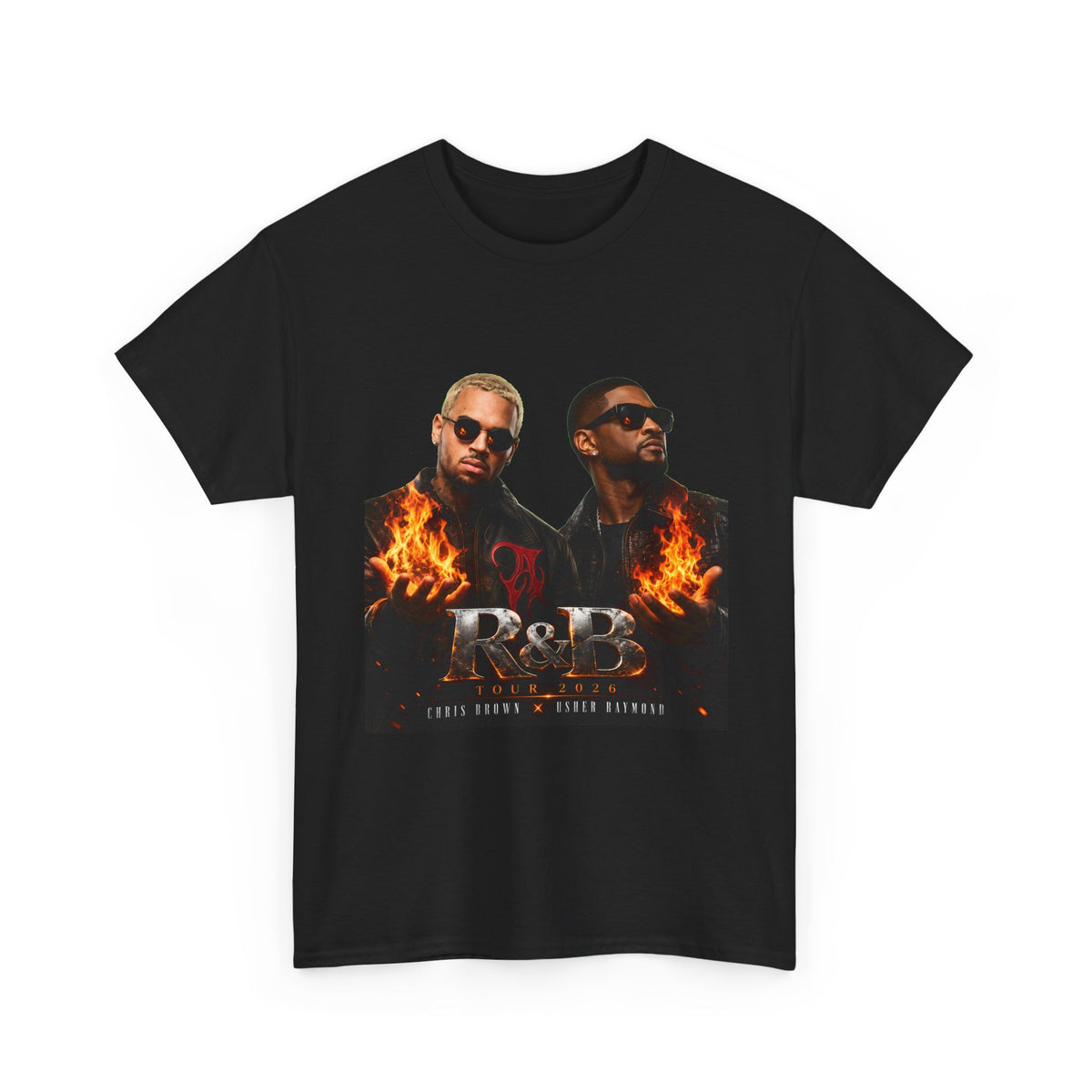 Chris Brown Usher Raymond Concert RB Portrait Graphic Tee | Retro Double-Image Music Silhouette