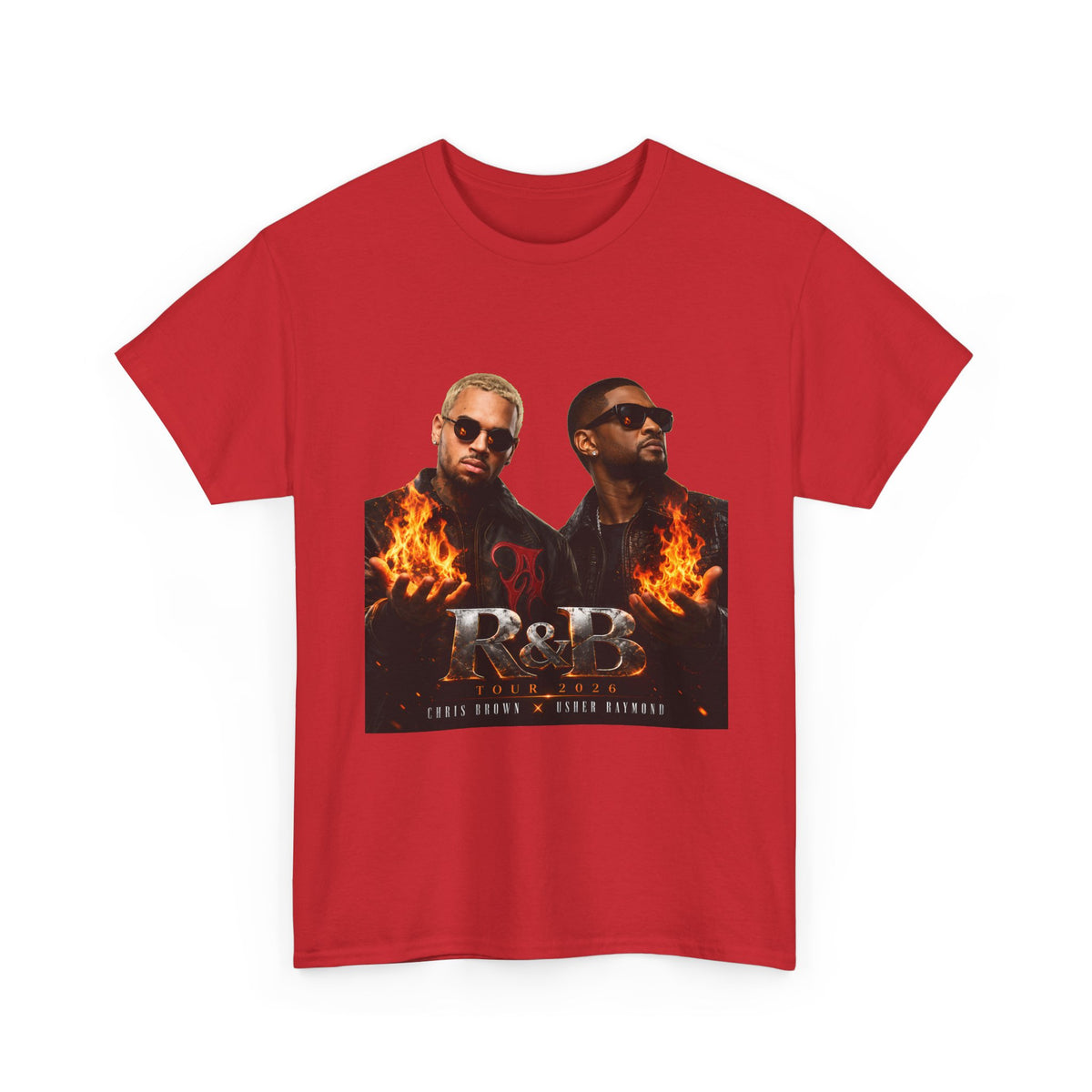 Chris Brown Usher Raymond Concert RB Portrait Graphic Tee | Retro Double-Image Music Silhouette