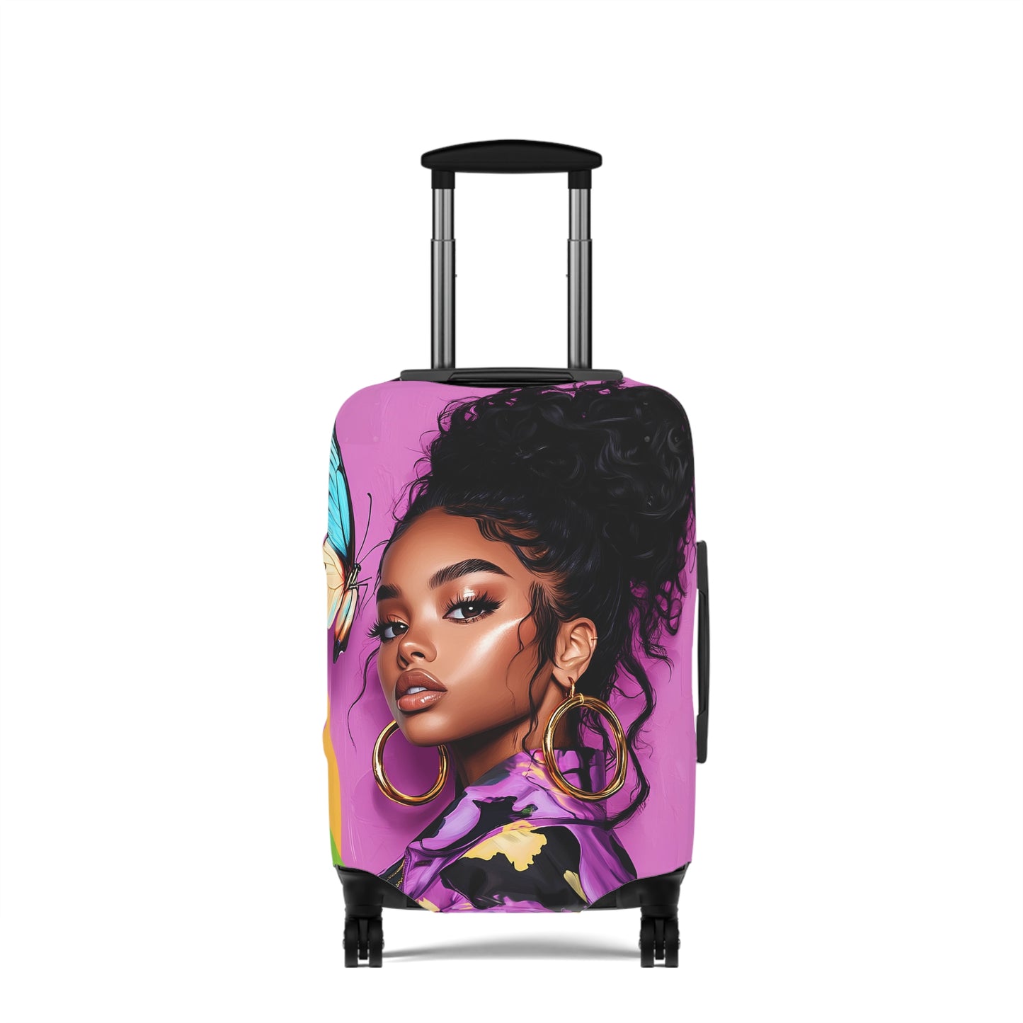 Purple Butterfly Melanin Queen Luggage Cover, Travel Suitcase Protector, African American Travel Accessories, Black Girl Magic Protective