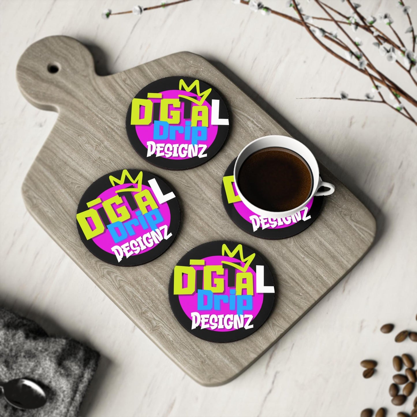 CUSTOM Coasters for Trendy Homes, Fun Drink Coasters for Parties, Gifts for Friends, Digital Drip Design Coasters, Retro Style Coasters