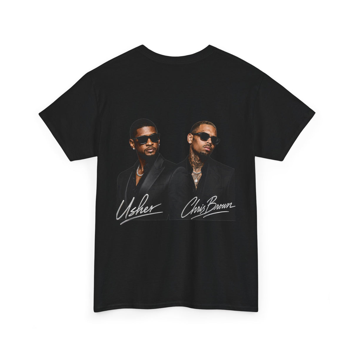 A Chris Brown Usher Raymond Concert RB Portrait Graphic Tee | Retro Double-Image Music Silhouette