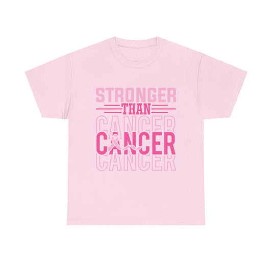Unisex Heavy Cotton Tee with 'Stronger Than Cancer' Print, Inspirational Tee, Gift for Breadt Cancer Awareness, Support Shirt, Comfort Fit Tee