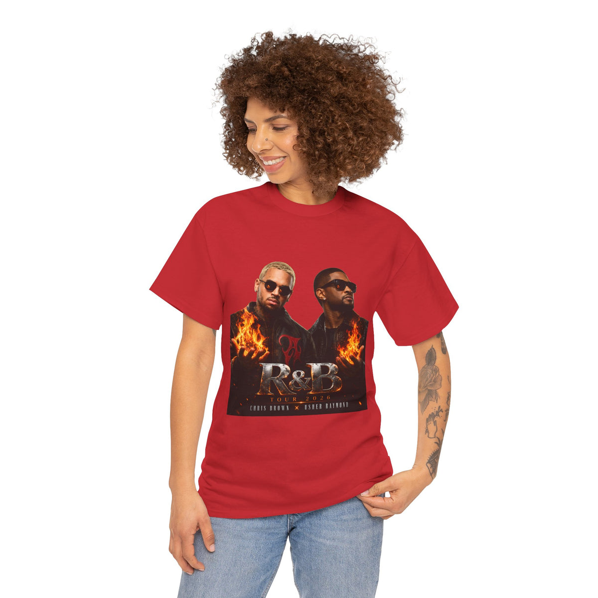 Chris Brown Usher Raymond Concert RB Portrait Graphic Tee | Retro Double-Image Music Silhouette