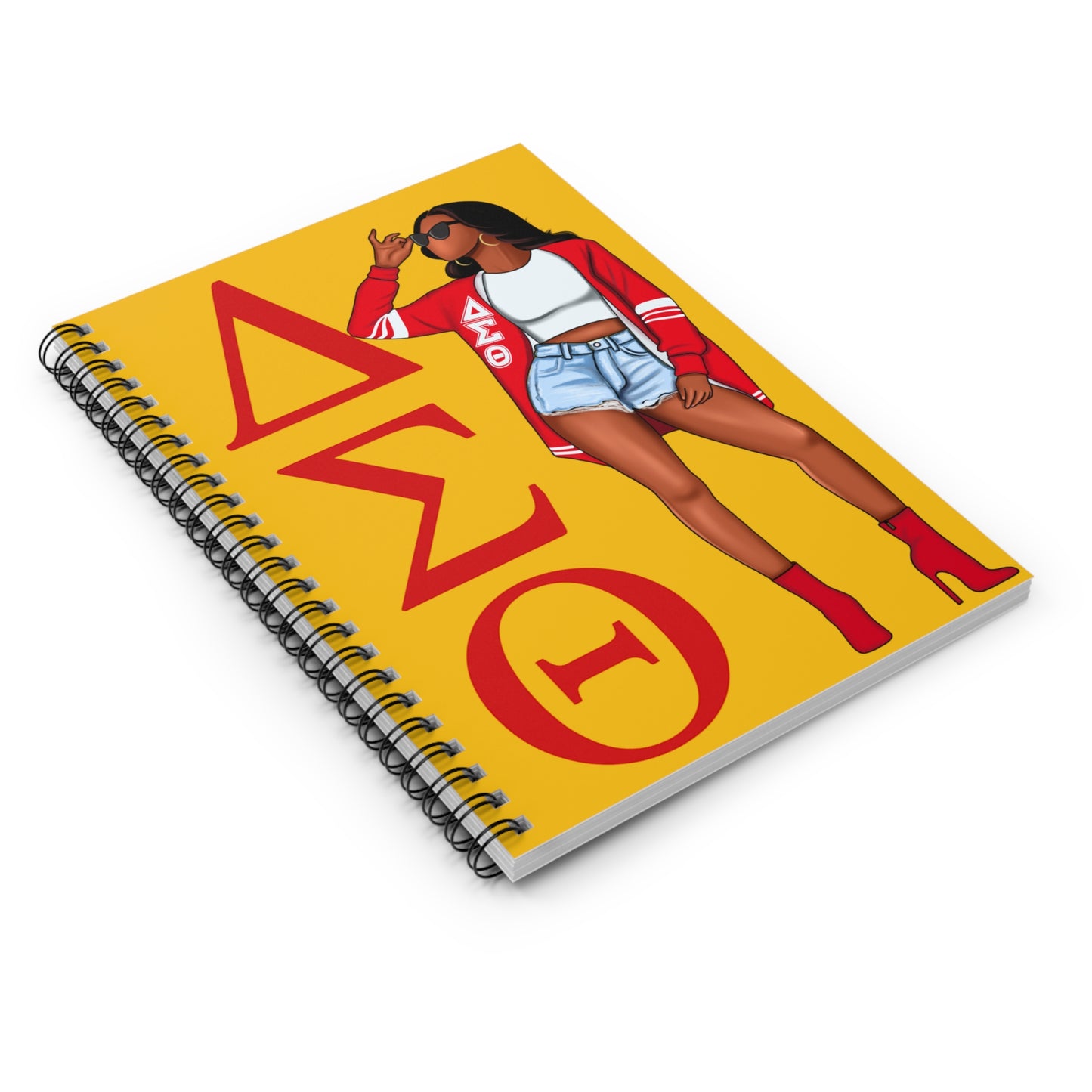 Delta Sigma Theta White Tall Standing Woman Ruled Line Spiral Notebook, Journal, Diary, Sketchbook, Notepad