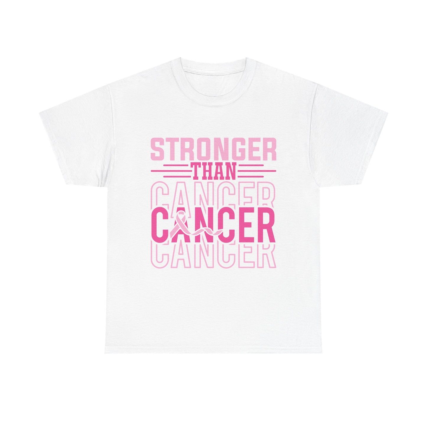 Unisex Heavy Cotton Tee with 'Stronger Than Cancer' Print, Inspirational Tee, Gift for Breadt Cancer Awareness, Support Shirt, Comfort Fit Tee