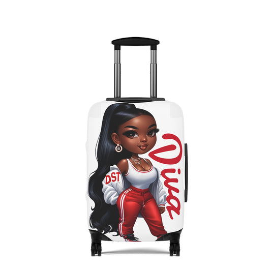 White Diva Luggage Cover for Trendsetters, Stylish Travel Accessory, Suitcase Protector, Ideal Gift for Travelers, Fashionable