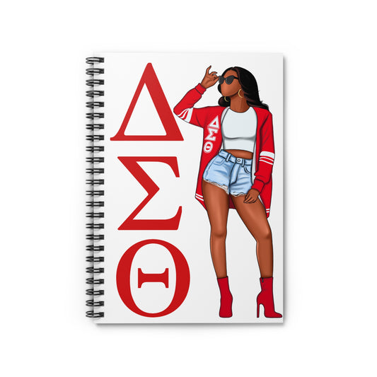 Delta Sigma Theta White Tall Standing Woman Ruled Line Spiral Notebook, Journal, Diary, Sketchbook, Notepad