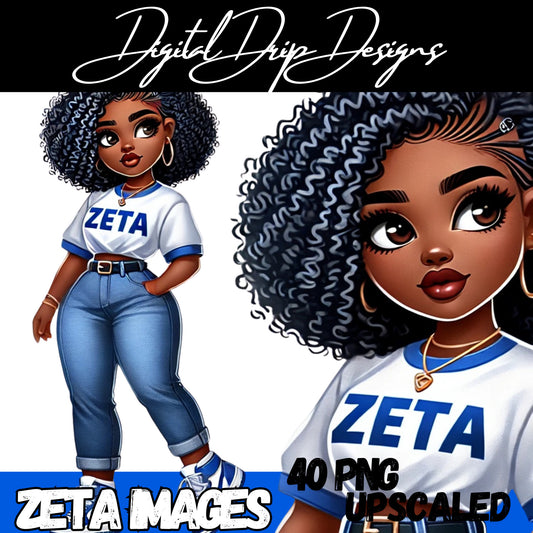 40 PNG Upscaled Images Zeta Phi Beta- like African American Chibi representatives.