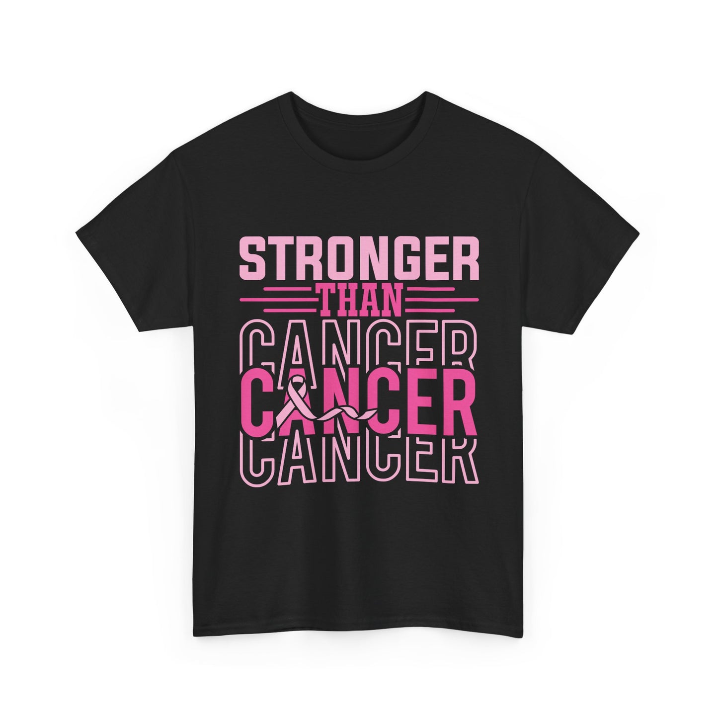 Unisex Heavy Cotton Tee with 'Stronger Than Cancer' Print, Inspirational Tee, Gift for Breadt Cancer Awareness, Support Shirt, Comfort Fit Tee
