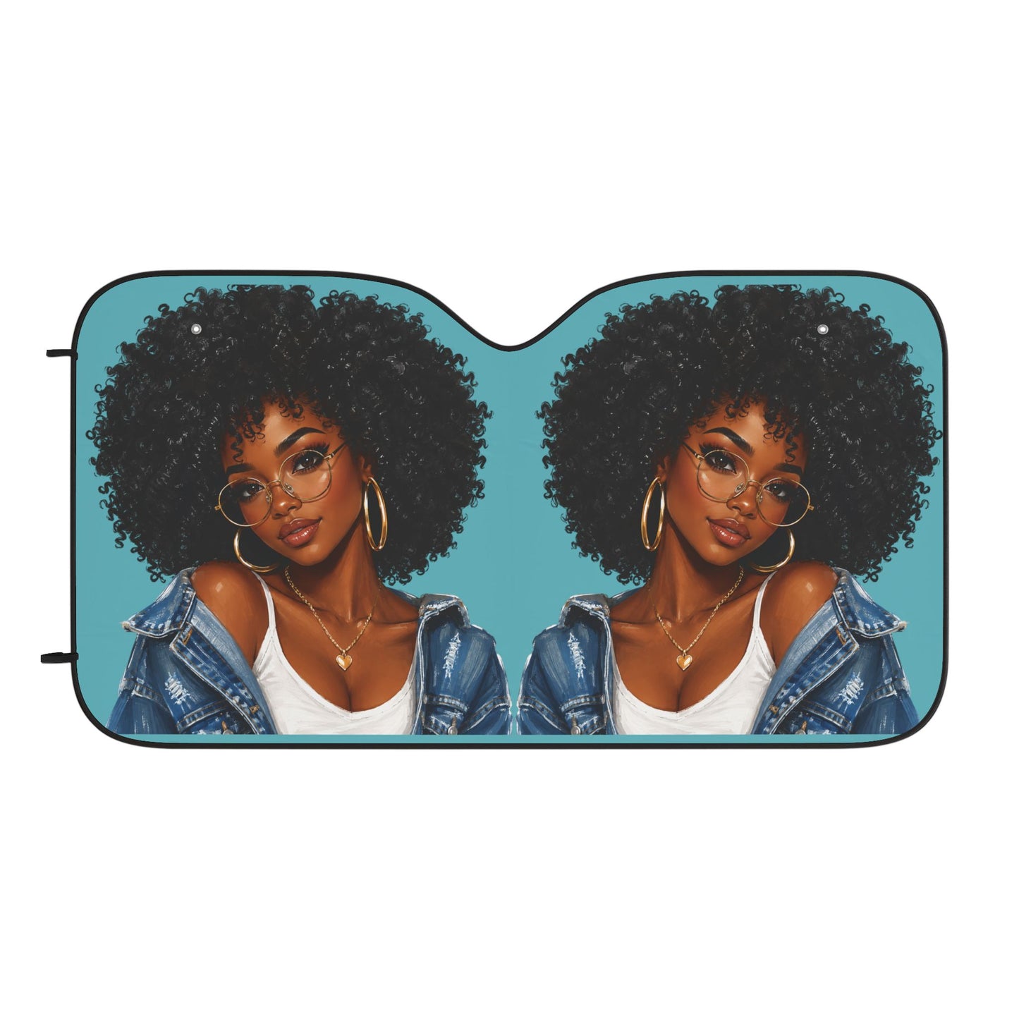 Afro Puff Girl Illustration Car Sun Shade | Front Windshield Sunshade