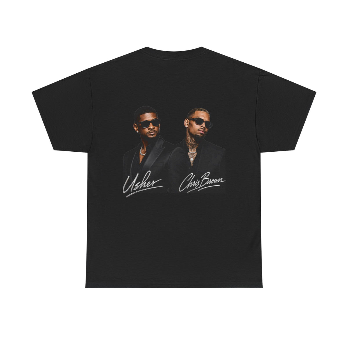 A Chris Brown Usher Raymond Concert RB Portrait Graphic Tee | Retro Double-Image Music Silhouette